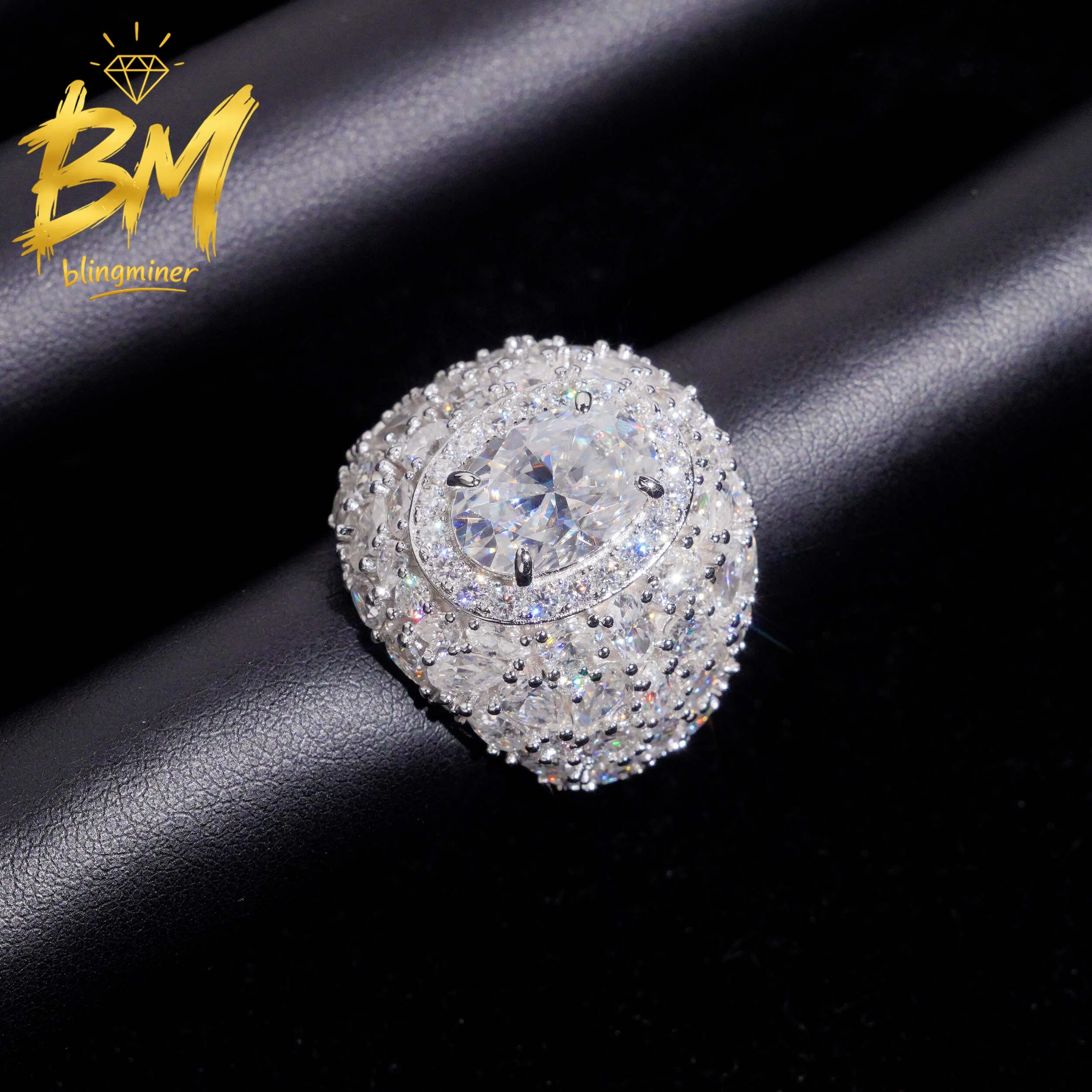 Blingminer S925 Silver Oval Luxury VVS Moissanite Rings For Men Women Finger Jewelry Pass Diamonds Tester GRA Free Shipping