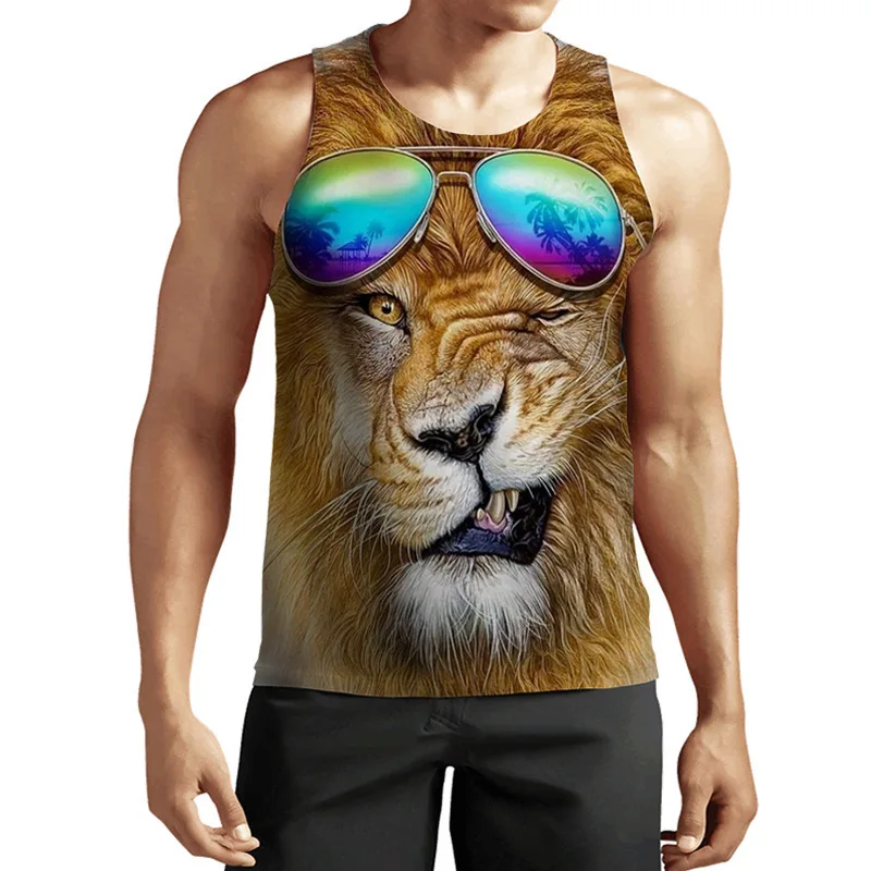 

Sleeveless plus size sports vest for men's fitness short sleeved 3D digital quick drying T-shirt with printed animal patterns