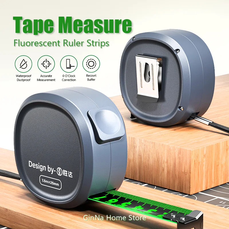 Steel Tape Measure Fluorescent Green Ruler Strip Waterproof Dustproof Accurate Measurement Portable Case Wear-Resistance Thicken