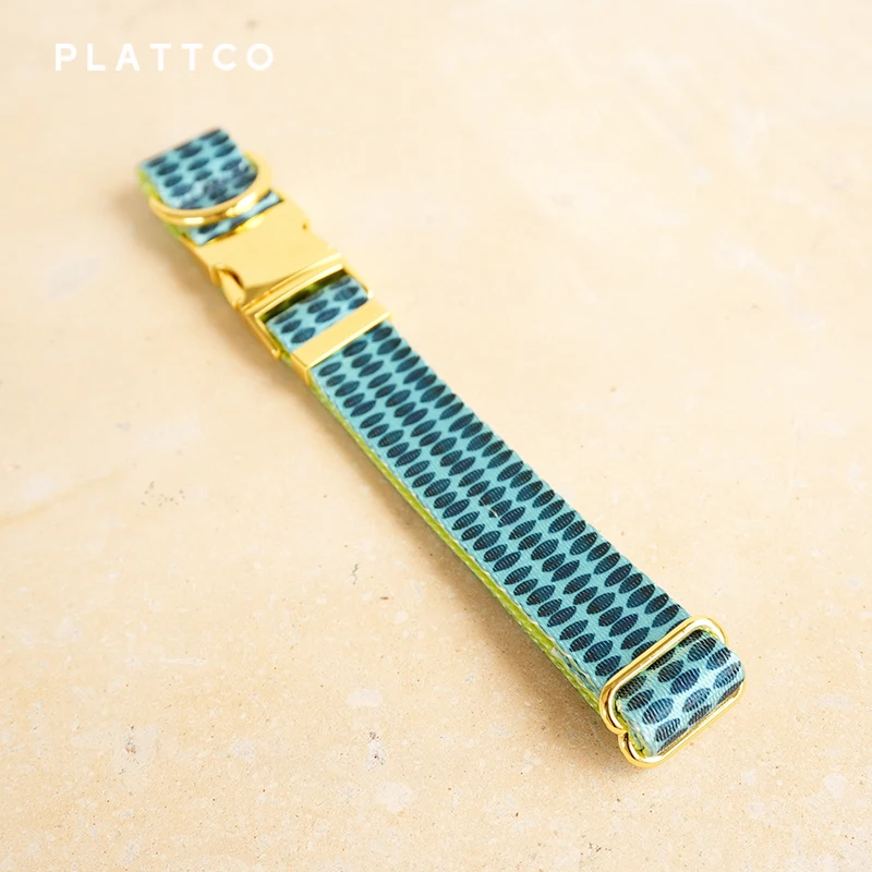 PLATTCO unique design dog collar print GREEN INK pattern and high-quality gold buckle size 5 PDC320YG