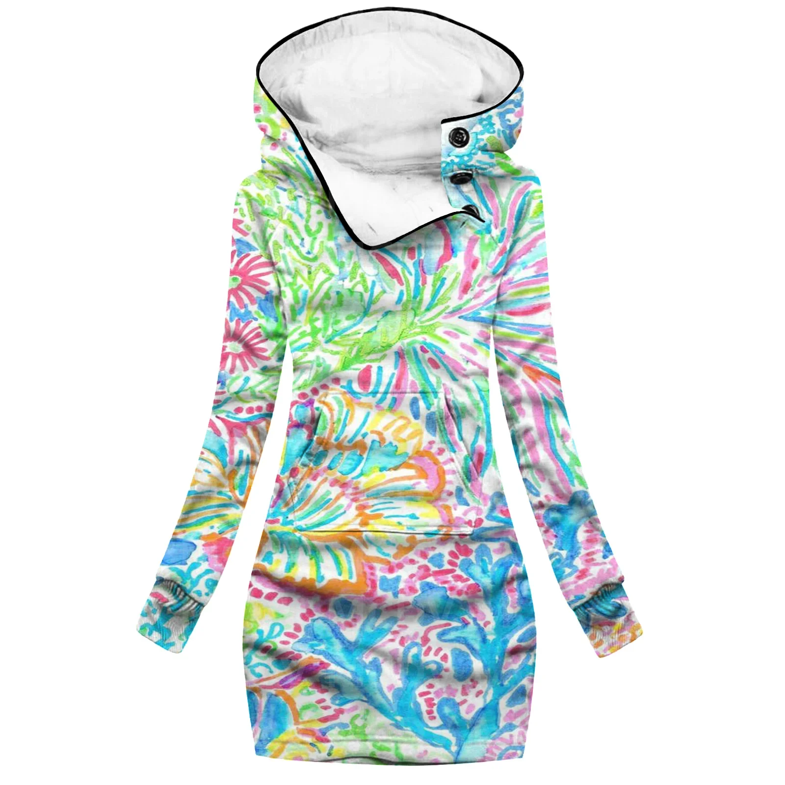 Colorful Graffiti 3D Printed Hoodie Dress Novelty Hoodies Women Casual Long Sleeve Hooded Pullover Tracksuit