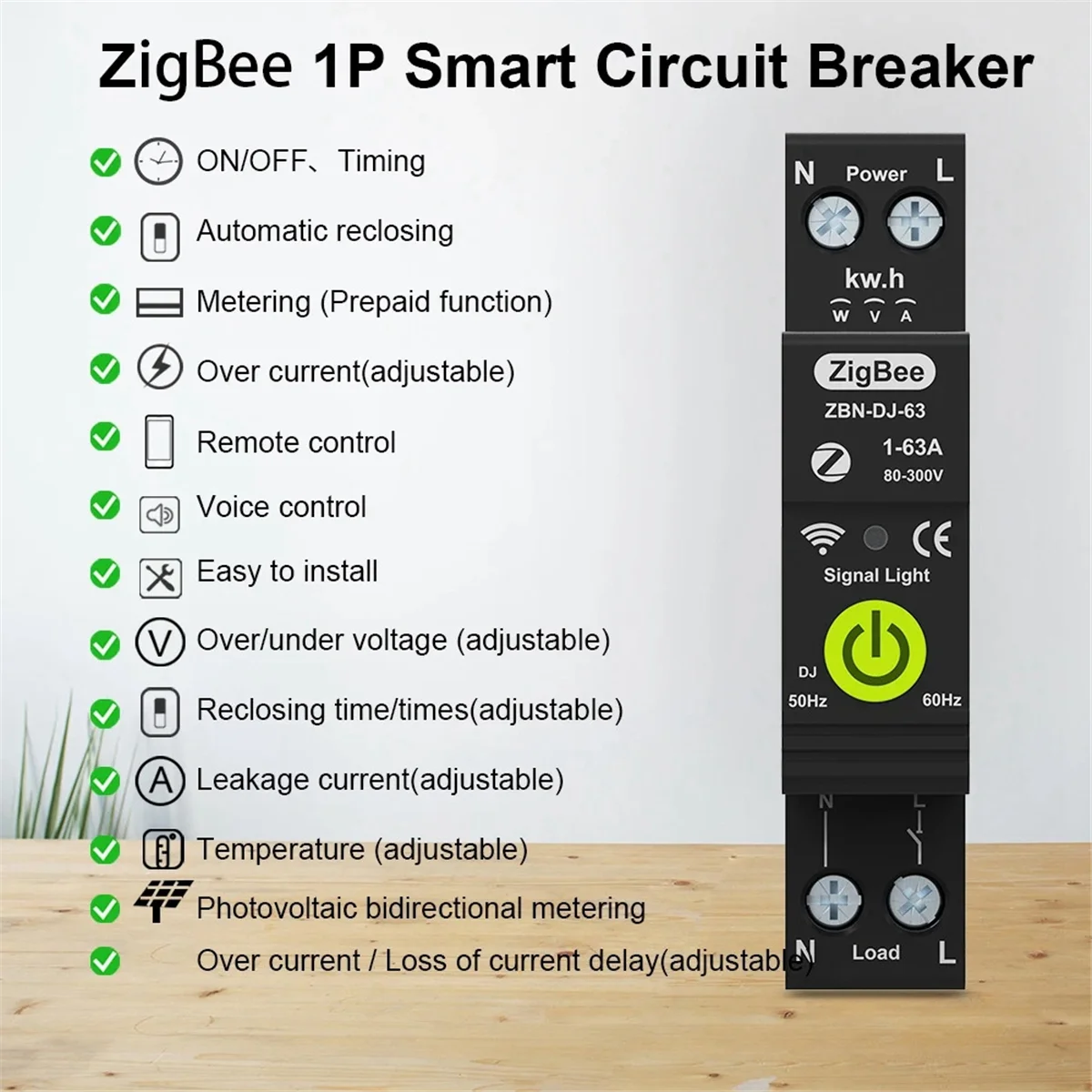 Tuya Zigbee Intelligent Circuit Breaker Timing Photovoltaic Bidirectional Metering Energy Meter Automatic Reclosing