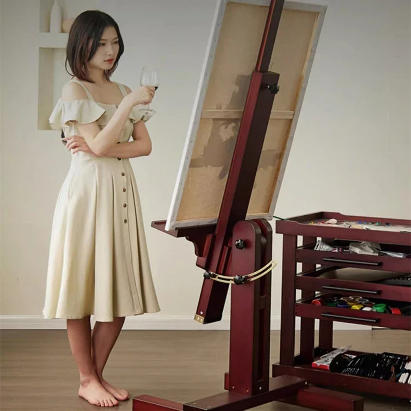 Professional easel drawing board solid wood oil easel special bracket for art students floor-standing flat dual-purpose painting