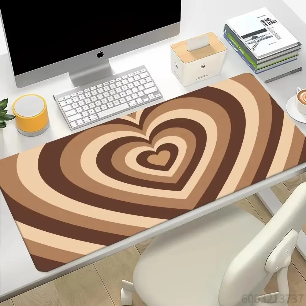 Pastel Purple Concentric Heart Striped Mouse Pad, Y2K Gradient Love Pattern Waterproof Non-Slip Extra Long Gaming Mat