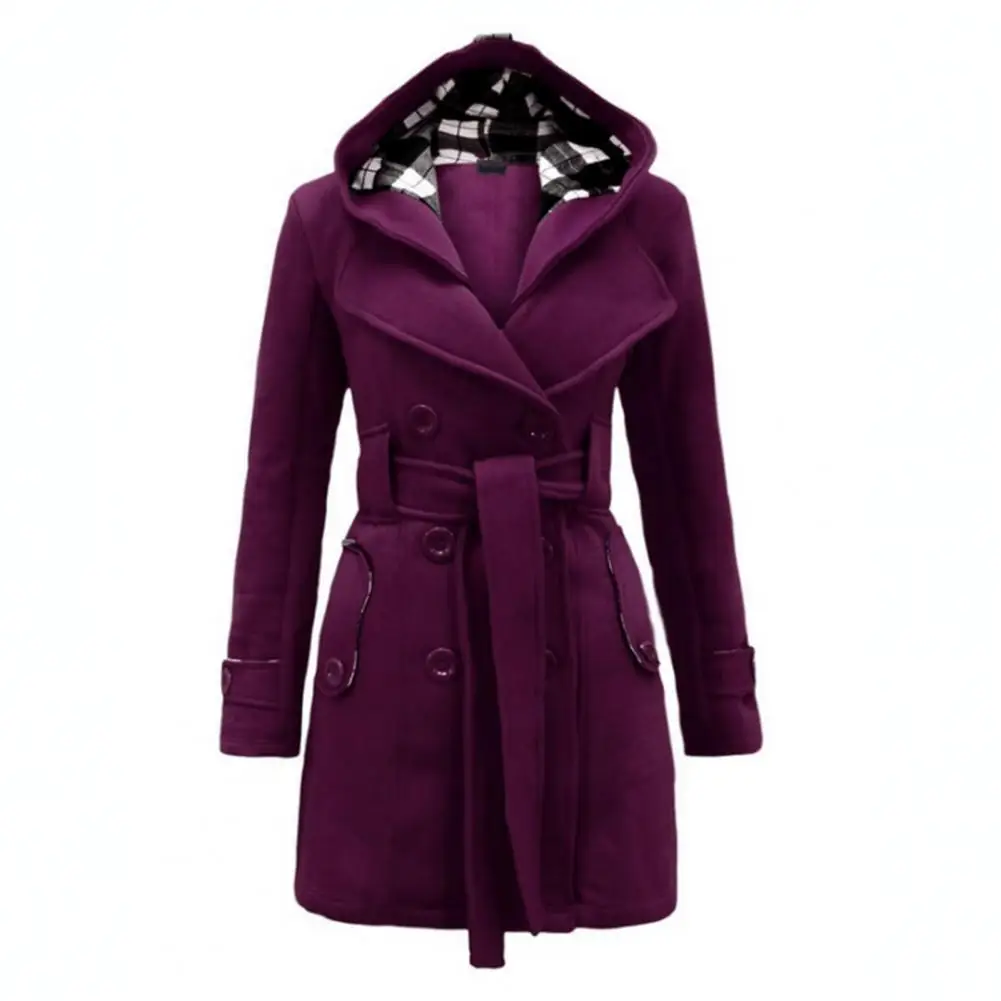 Ladies Best Woolen Coat Dress Elegant Plaid Hooded Double-Breasted Woolen Coat 2024 Autumn Winter Waist Tight Wool Blends Jacket