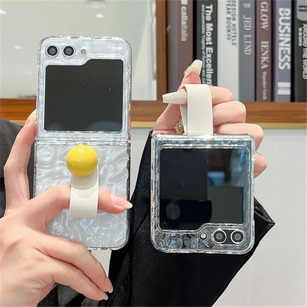 Cute Transparent Folded Ring Ball Case For Samsung Galaxy Z Flip6 Case Z Flip5 4 3 Cover OPPO Find N3Flip Pocket2 Magic V Flip