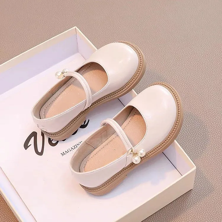Girls Leather Shoes for Party Wedding Kids Princess Mary Janes Shoes with Pearls Fashion Children Performance Shoes All Match