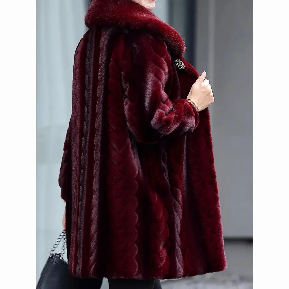 Imitation Mink Fleece Coat For Womens, Winter Jacket Wram, Thick Collar, Warm, Female Outwear, Large Size, New, 2024