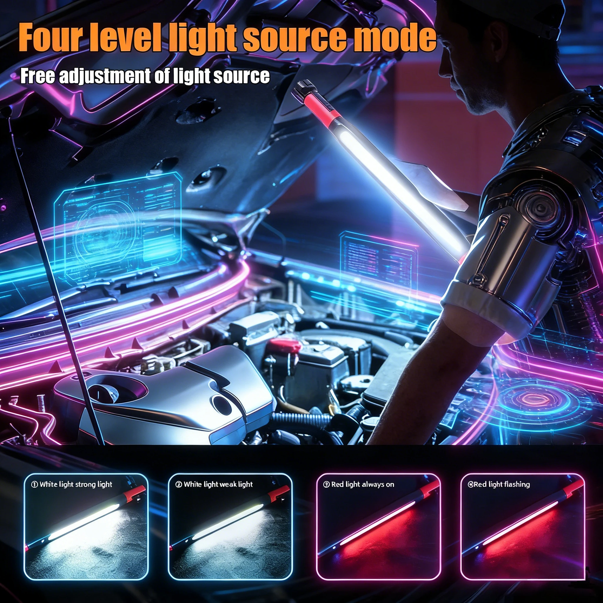 

Rechargeable LED Work Light 1200 Lumens Magnetic Flashlight with 360° Swivel Head for Car Repair Emergency Power Outage Mechanic