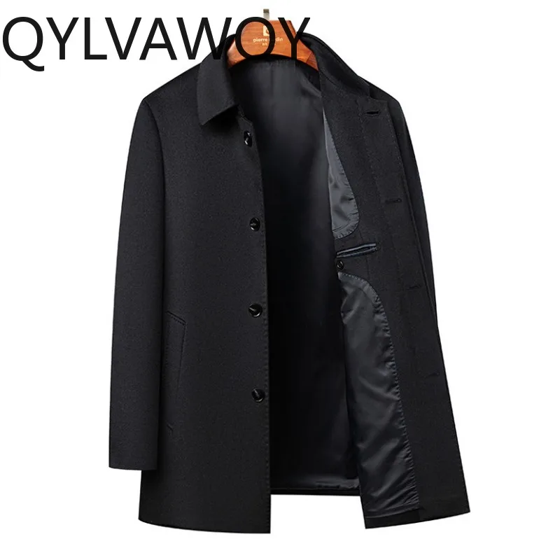 

Мужская куртка QYLVAWOY из 80% овечьей шерсти, осенне-зимнее кашемировое пальто средней длины, однобортная одежда для мужчин, Veste Homme