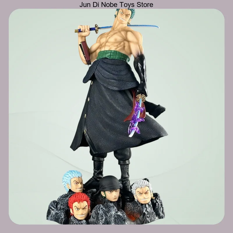 

50cm One Piece Zoro Standing Pose Carrying Sword Five Interchangeable Head Sculpts Anime Figure Model Statue Collection Desktop