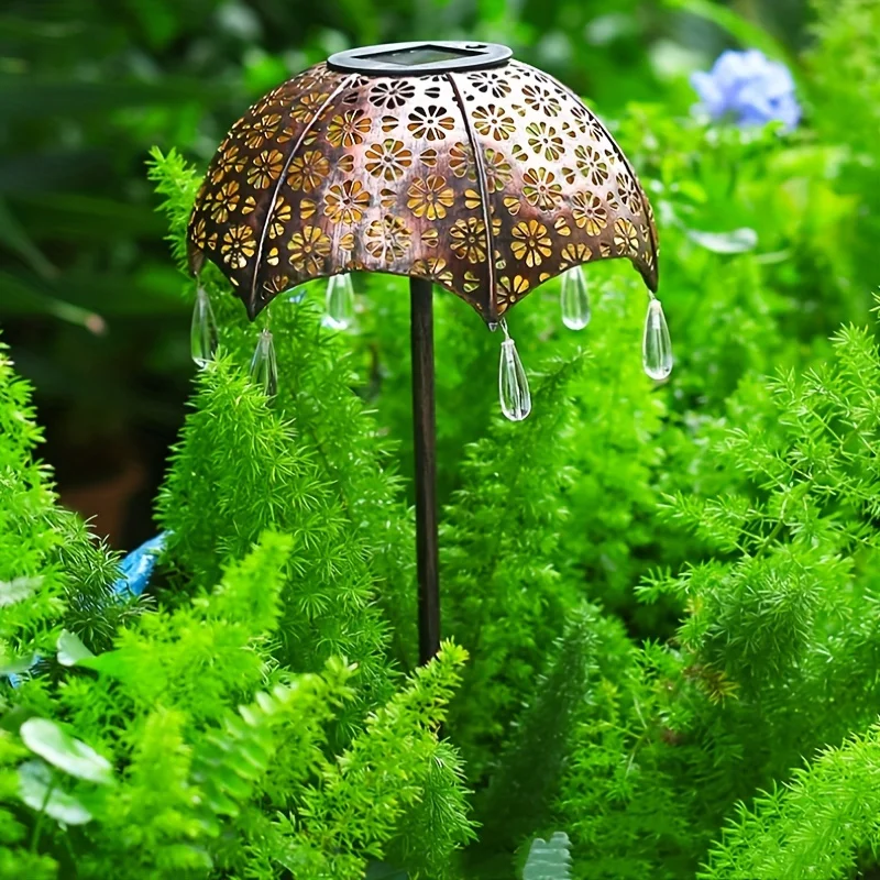 Solar wrought iron umbrella statue light,The garden is projected with solar lights,Landscape decoration hollow projection light,Garden statue solar lights,Garden wrought iron solar lights