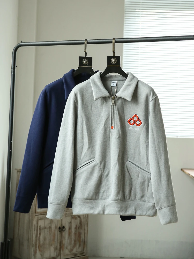 

Мужской вязаный свитшот в американском ретро-стиле с воротником на молнии и вышивкой, повседневный модный пуловер на все сезоны