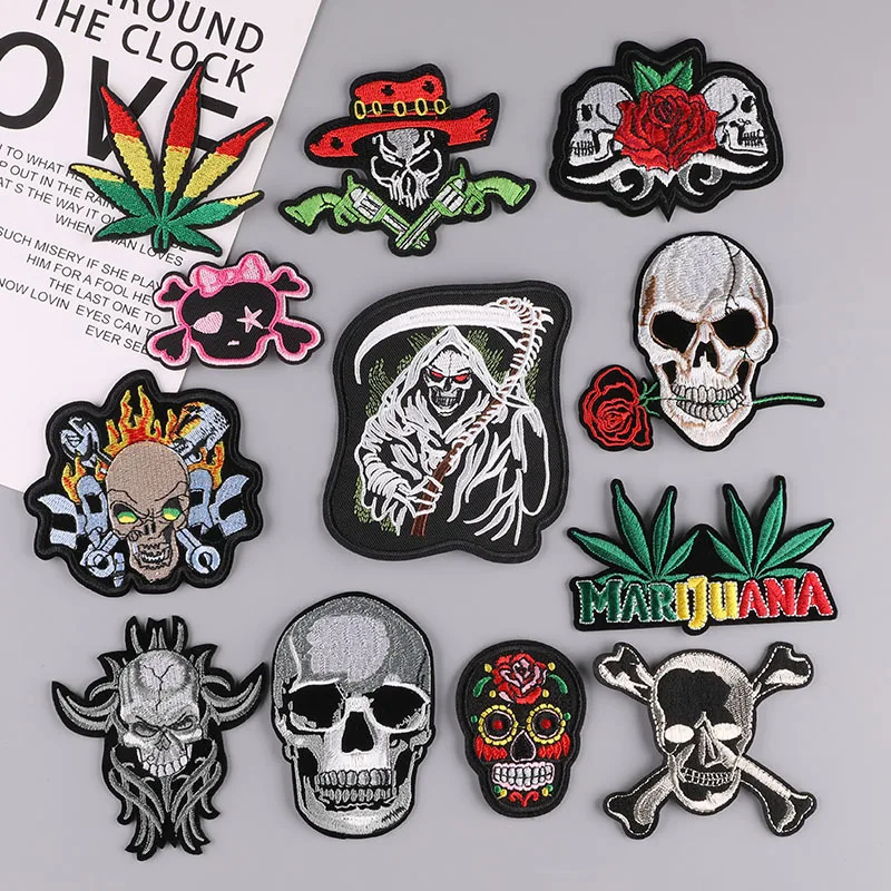 Fear Punk Skull Hat Bag Hippie Clothing Skeleton Sticker Handmade DIY Accessories Embroidery Clothing Thermo adhesive patches