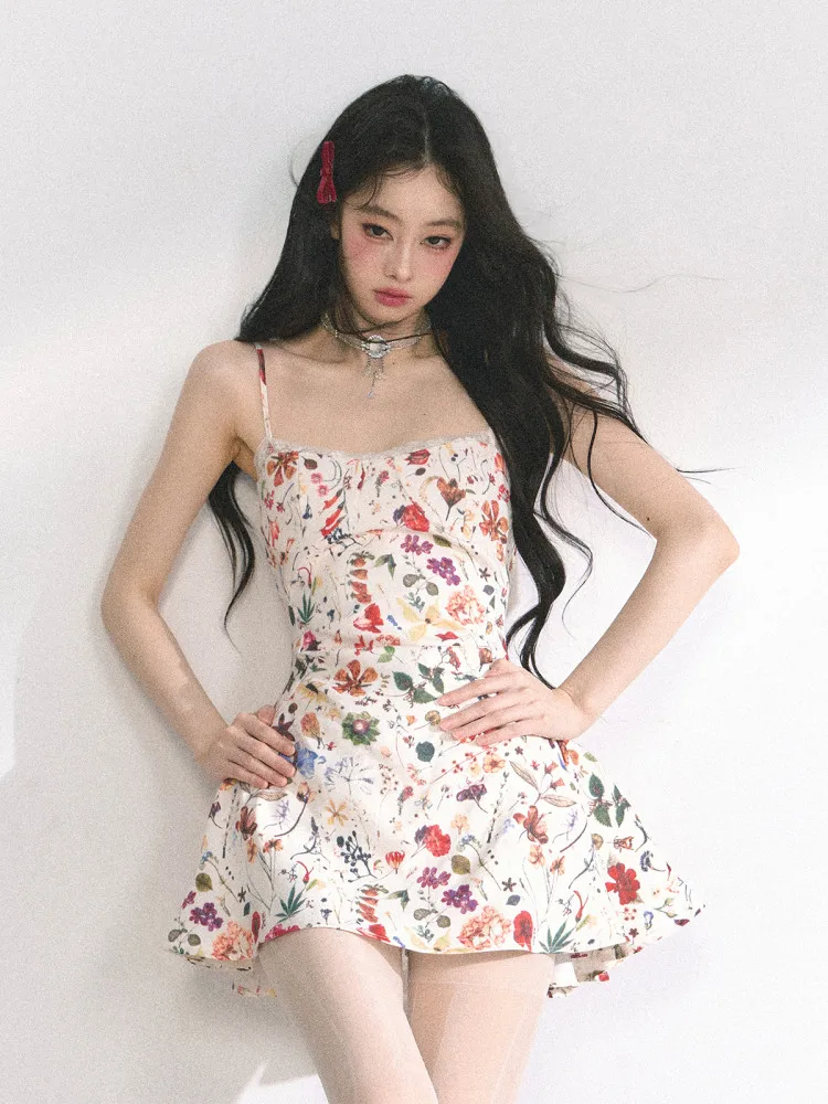 

Летнее женское платье AOMALM с кружевным цветочным принтом, французский стиль, без бретелек, из полиэстера, для повседневной носки и праздников