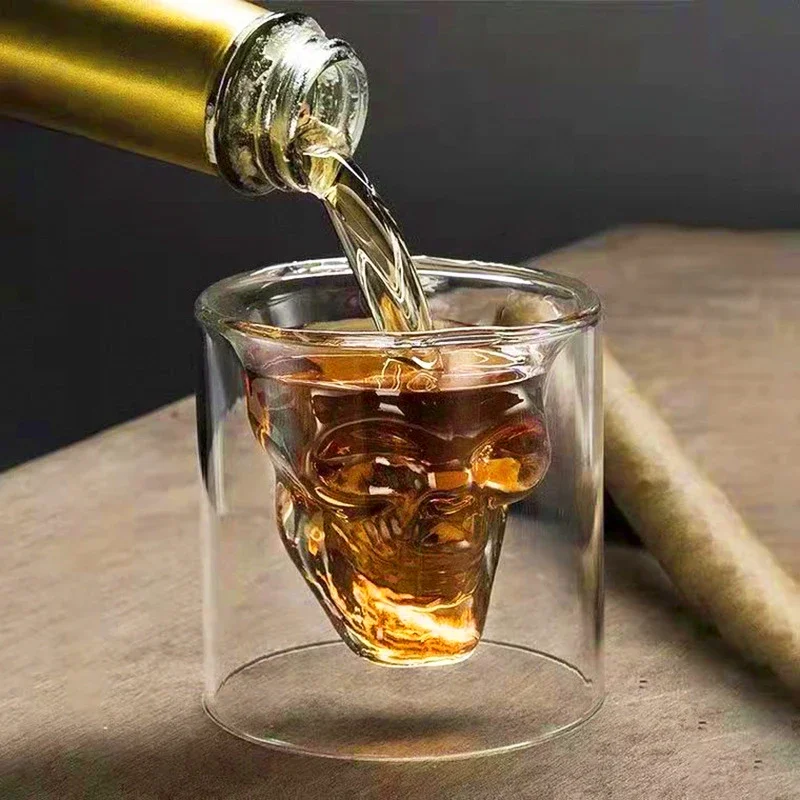 Transparent Double Glass Cup Skull Wine Milk Whisky Tea Coffee Water Mug Reusable Drinks Tool Bar Accessories Set 25-250ml 6Pcs