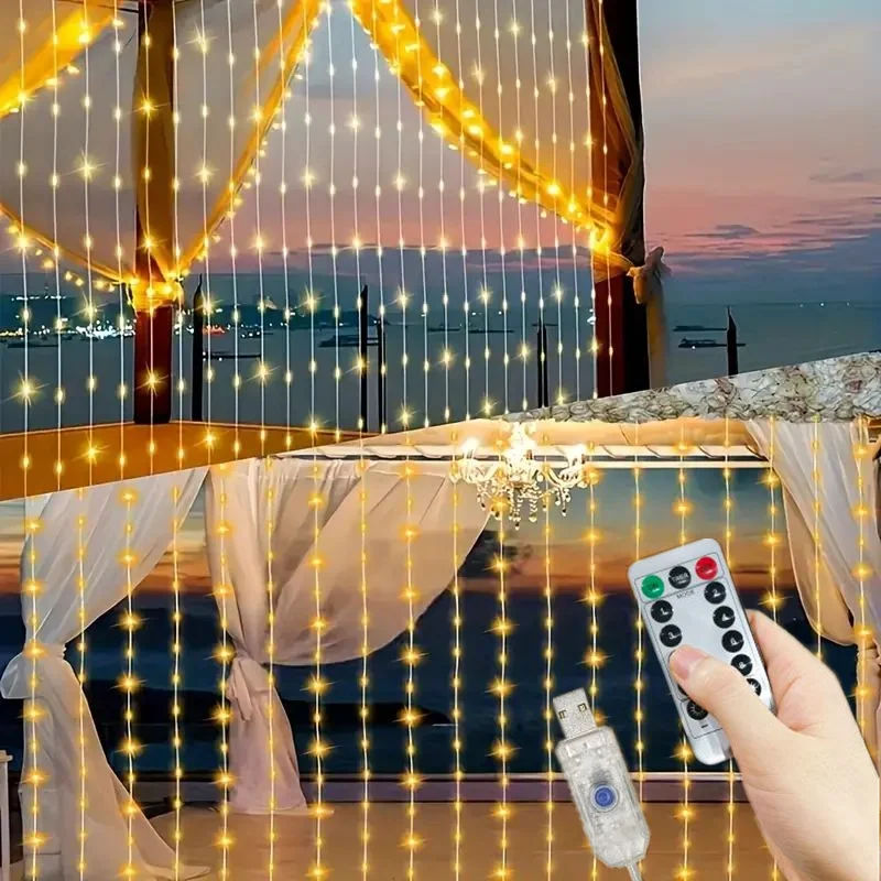 3M 4M 6M 8 Mode Bedroom Light Wedding Christmas Decoration Party Holiday USB Curtain Lights LED Outdoor Light Fairy String Light
