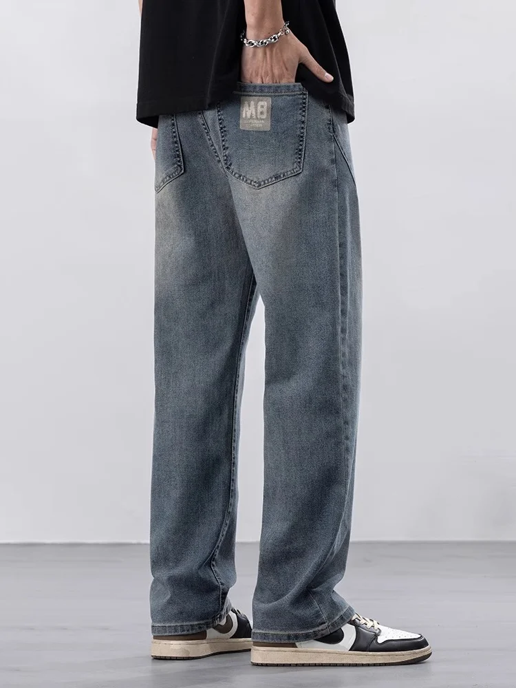 

Slim Straight American Vintage Summer Thin Denim Jeans Men Casual Loose Wide Leg Pants Youthful Energy All Seasons
