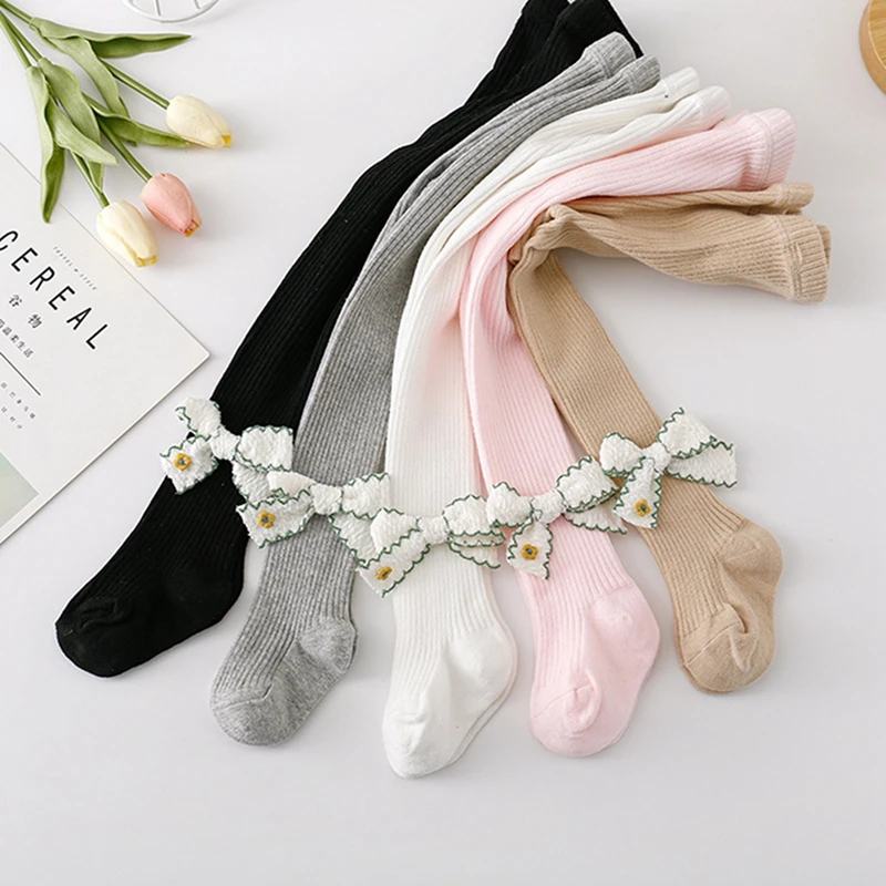 Toddler Girl Tights Baby Elastic Band Knit Bow Ribbed Leggings Pantyhose Socks Warm Stockings