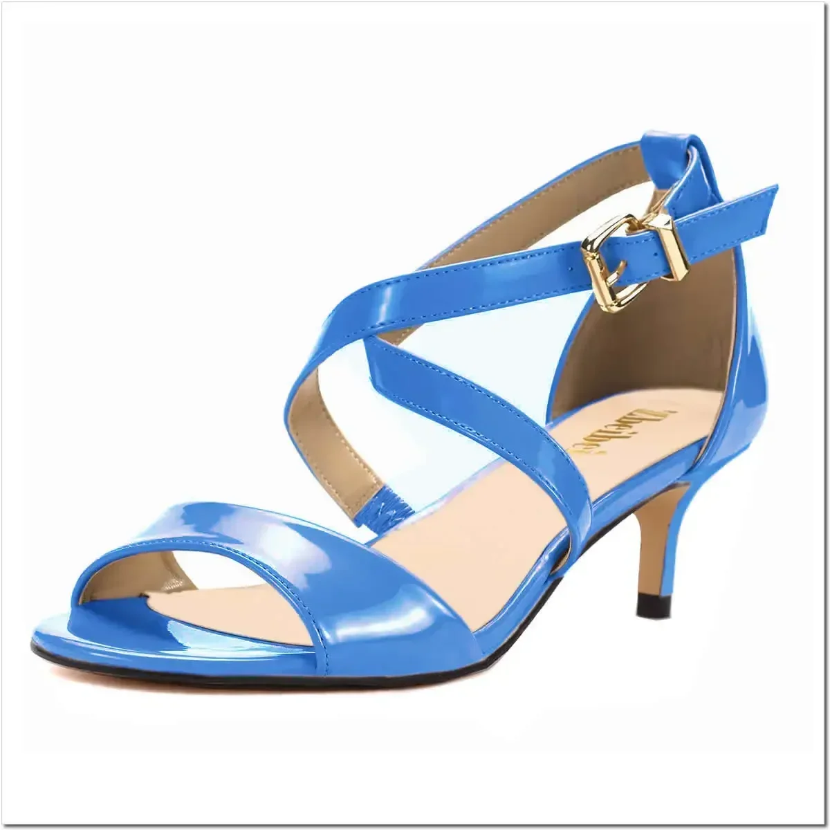 

Women Sandals Pumps Sexy 5cm Thin High Heels Open Toe Summer Casual Buckle Strap Sandal Patent Leather Party Wedding Shoes