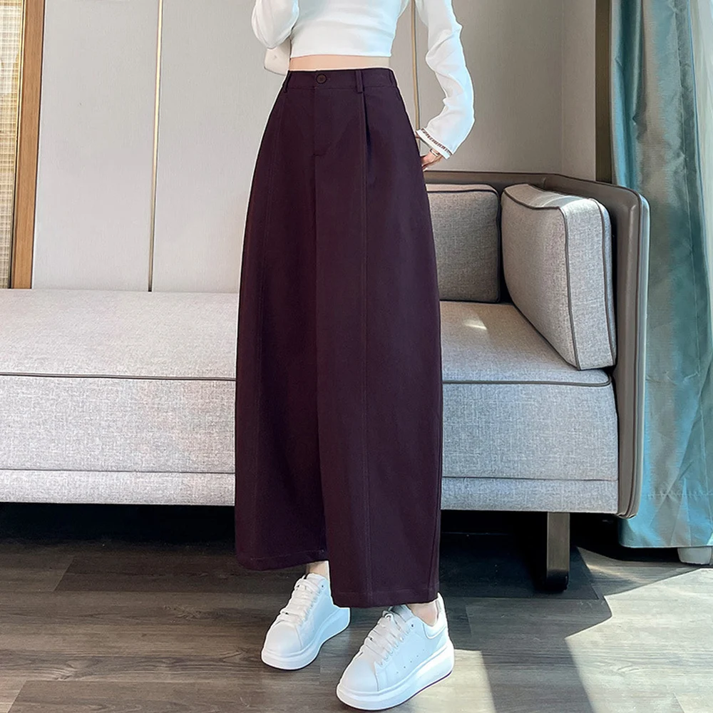 

Европейские фиолетовые широкие брюки для женщин, осенние новые высококачественные однотонные модные повседневные брюки больших размеров с изогнутыми ножками