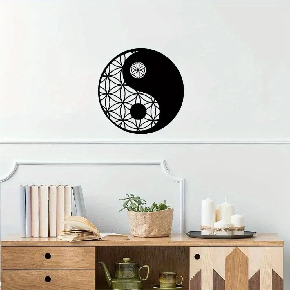 CIFbuy Iron Wall Art Yin Yang Metal Decor Sacred Geometry Feng Shui Silhouette Modern Home Hanging Sculpture Durable Black