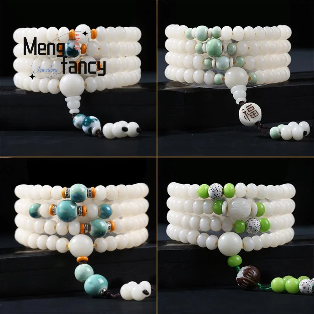 

Natural White Jade Bodhi Root 108 Buddha Beads Bracalet Charms Fashion Women Men Necklace Fine Jewelry Best Selling Holiday Gift