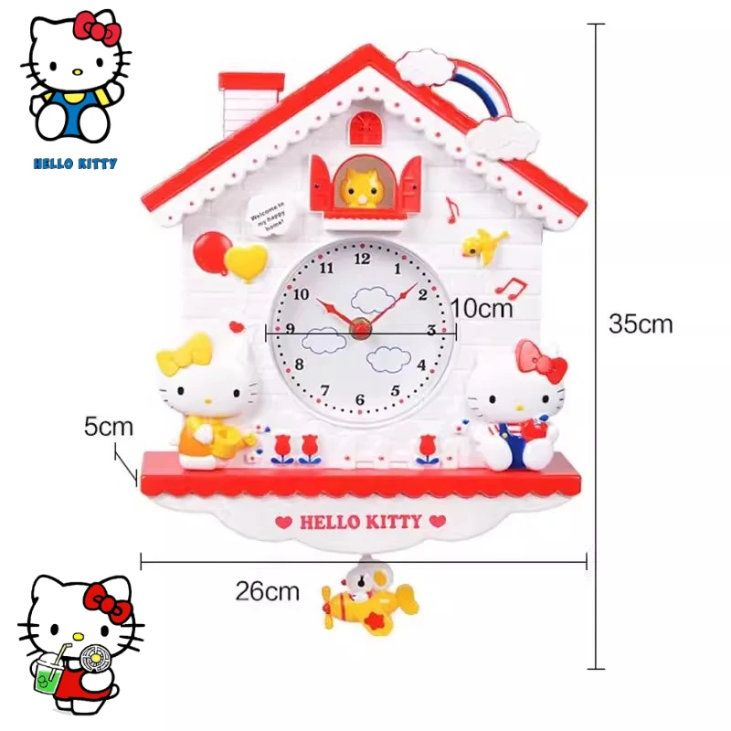 

Hello Kitty cartoon cute children's wall clock creative Kawaii girls' home living room bedroom decoration clock gift wholesale