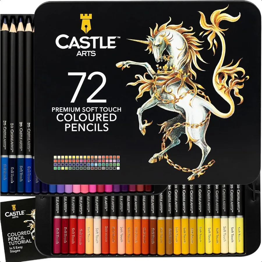 

Colored Pencils Set 72 Premium Soft Core Colored Leads for Adult Artists Organized in Presentation Tin Case