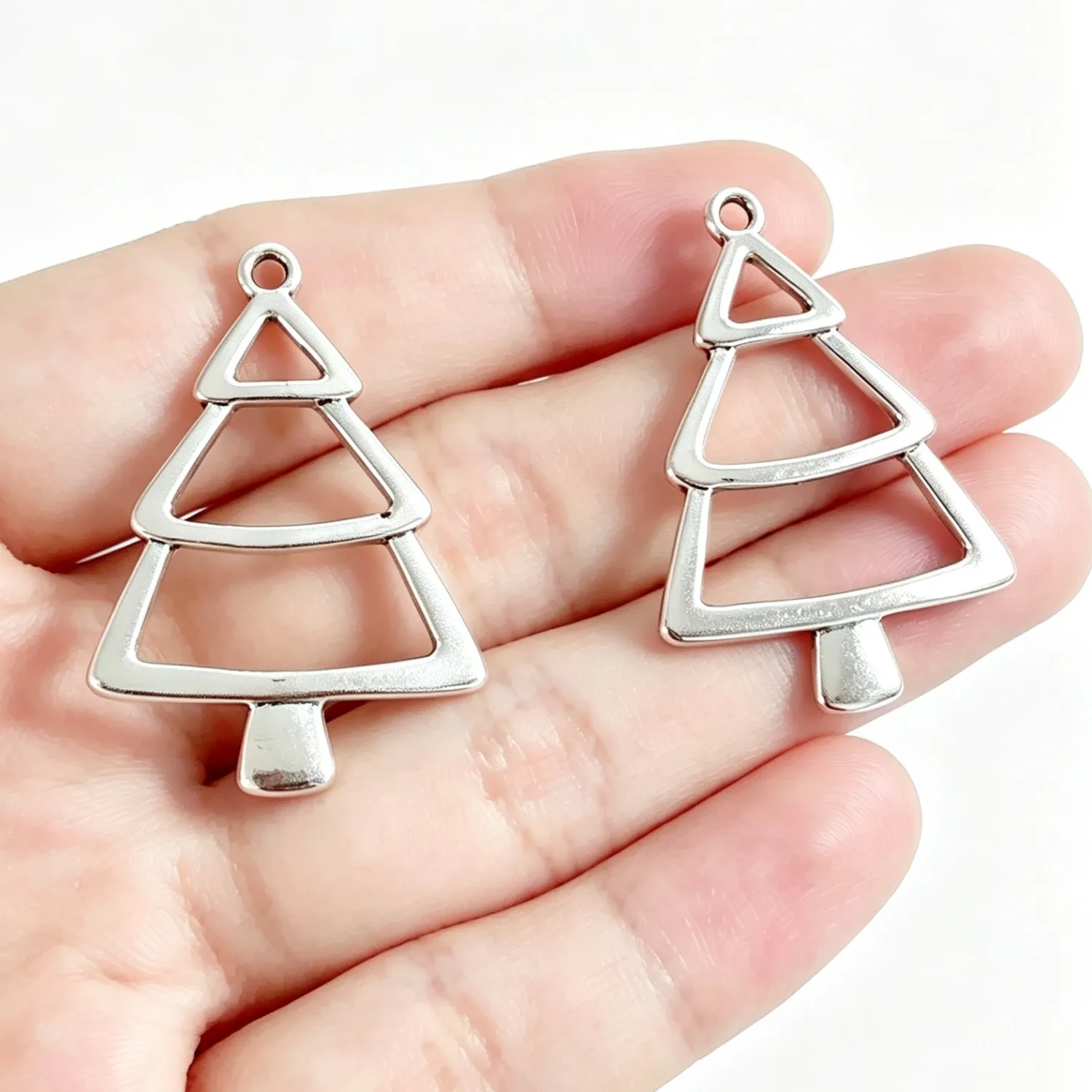 10Pcs 38×26mm Zinc Alloy Antique Silver Pine Tree Hollow Charms DIY Jewelry Accessories EF4831