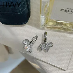 LIVVY Silver Color Handmade Rhinestones Crystal Drop Earring Women Girls Fashion Party Wedding Jewelry Accessories