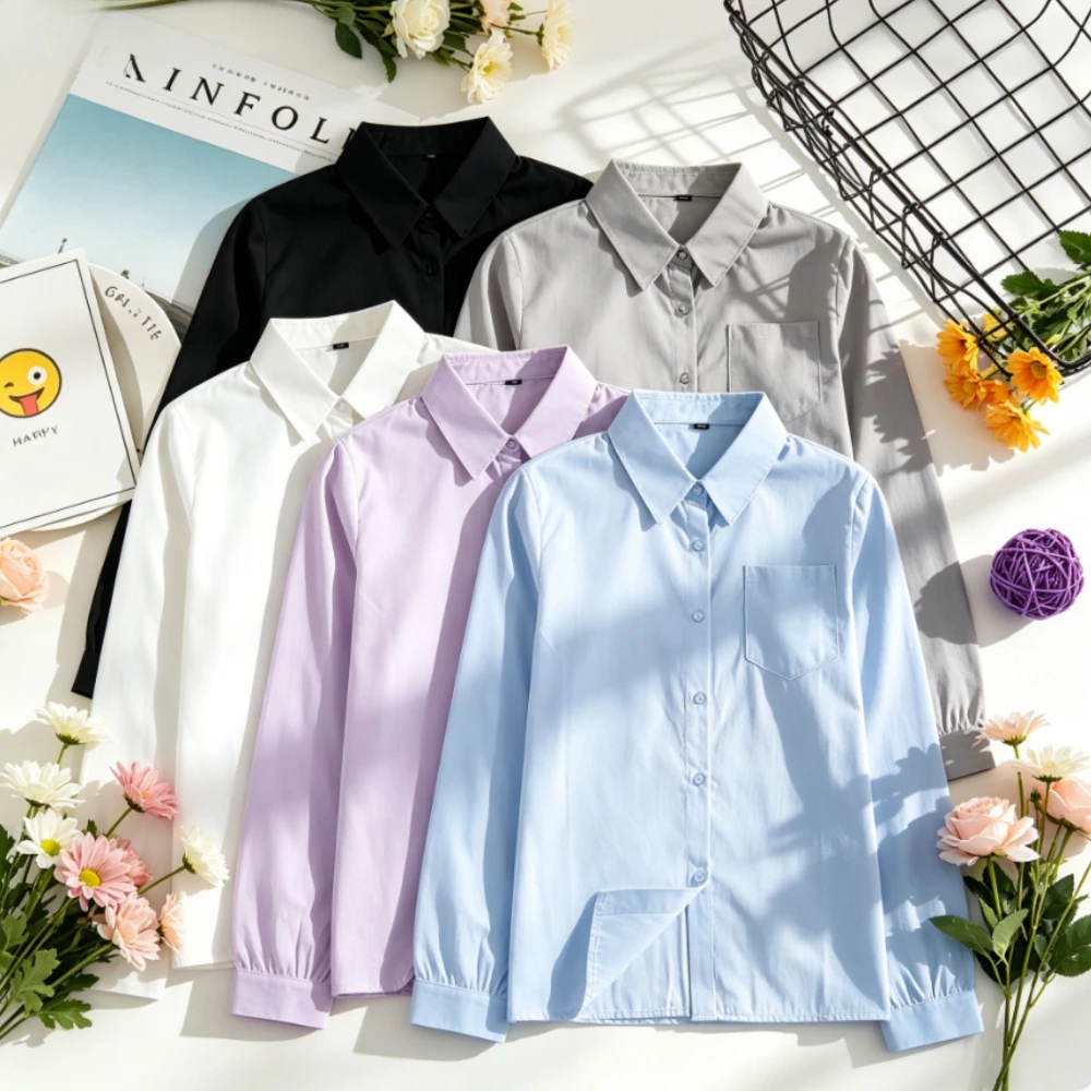 

Japanese JK School Uniform White Shirt, Preppy Long Sleeve Pointed Square Collar Non-sheer Fabric For Daily Campus Student Wear