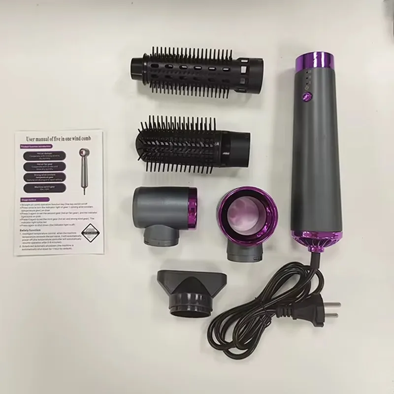 مجفف شعر كهربائي متعدد الوظائف 5 في 1 مجفف للنفخ 3 سرعات قابلة للتعديل فرشاة الهواء الساخن سلبي ثابت أنيون مجفف الشعر