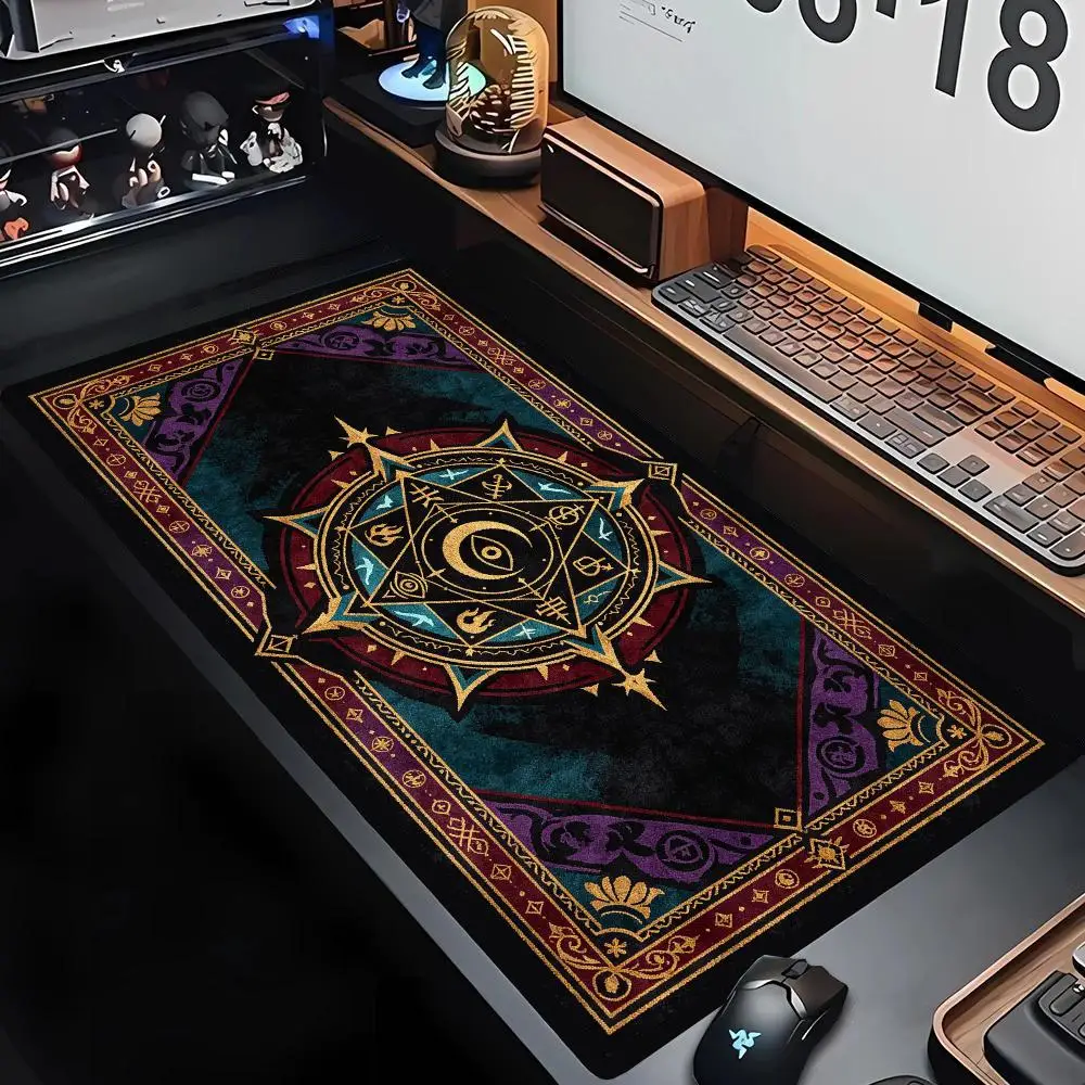 Purple Magic World Map Persian Rug Pattern Mouse Pad Large Size Smooth Glide For Fantasy Gaming