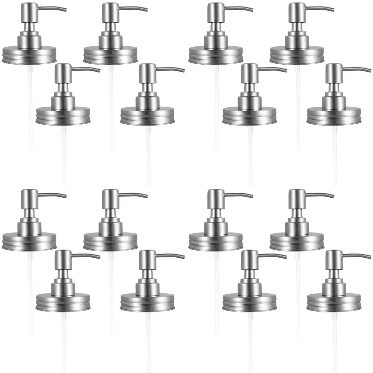 16Pcs Mason Jar Soap Dispenser Lid with Pump Stainless Steel Mason Jar Pump Lid Leakproof Soap Dispenser Pump Replacement