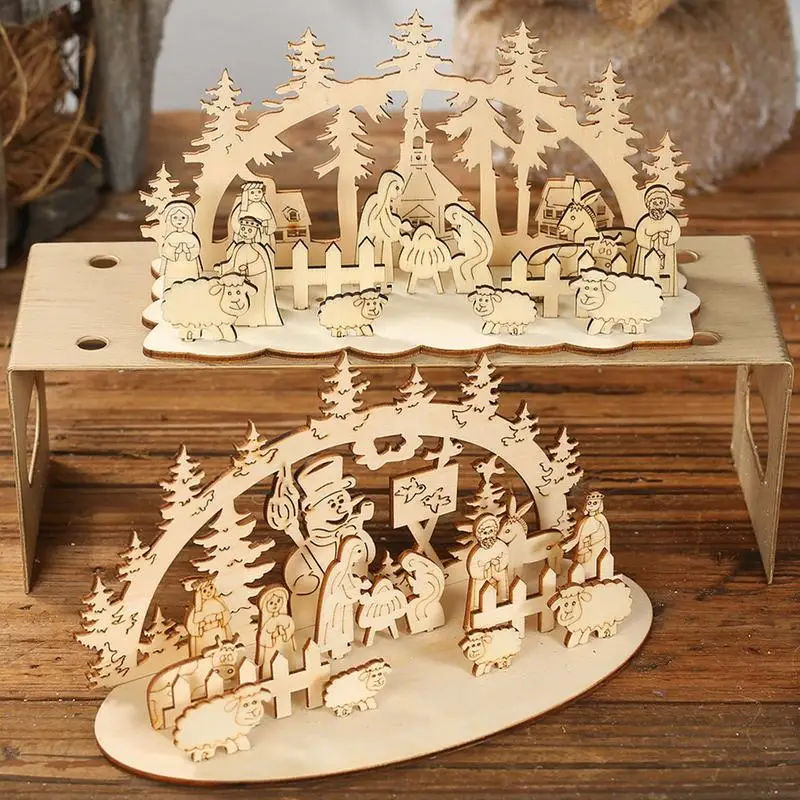 Wooden Nativity Scene Decoration Desktop Ornaments Craft Nativity Scene Birth Of Jesus Ornament Christmas Gifts Home Decoration