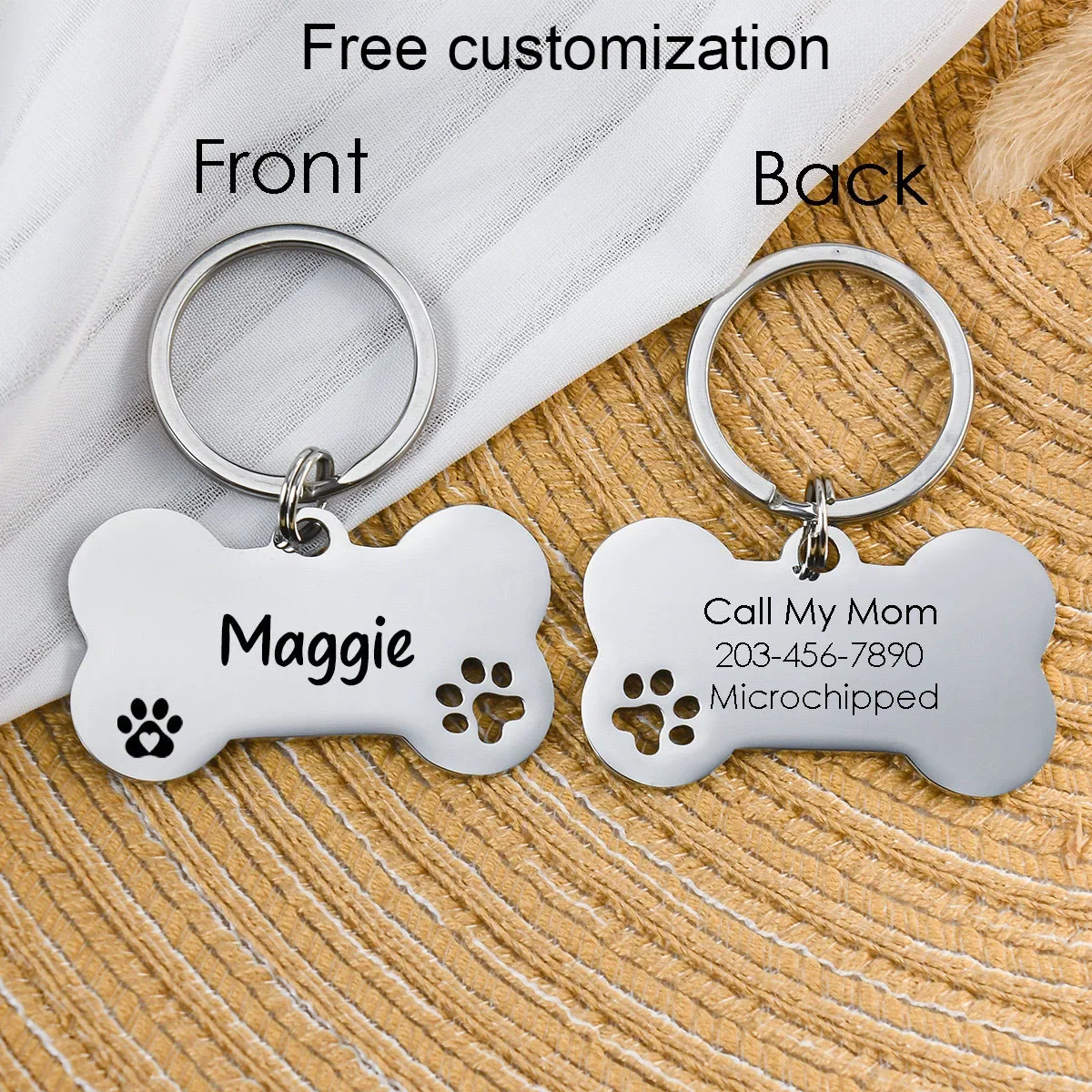 1pc Custom Name Personalized Text Pet ID Tag Safety Anti-Loss Dog Cat Tag Bone Shaped Pendant Laser Engraving Address Number Tag