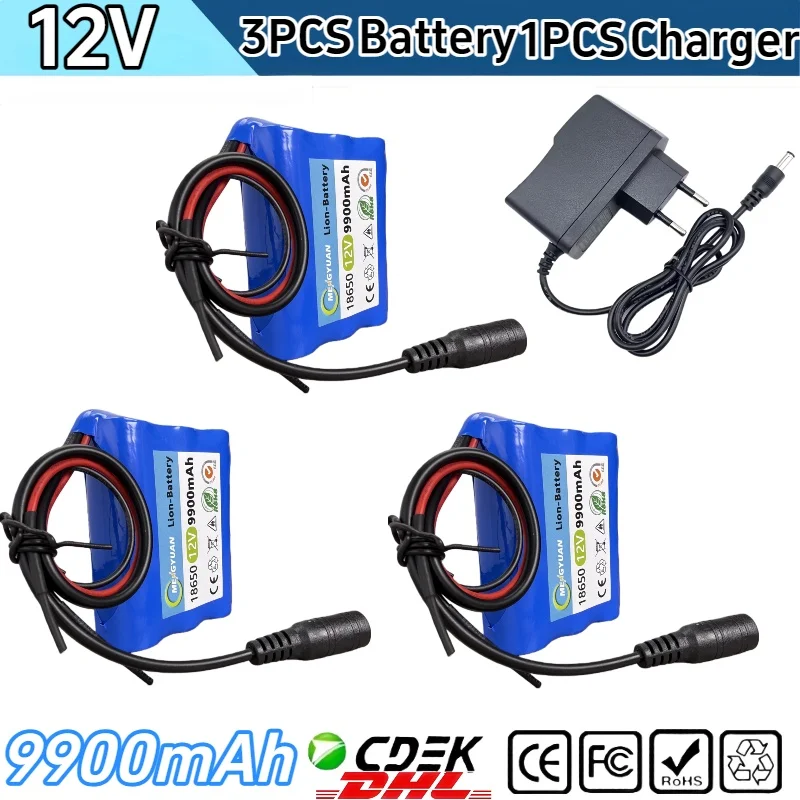 

Upgraded 3S1P Protection Plate 12V 9.9Ah Battery Pack 12V 9900mAh 18650 Lithium ion DC 12.6V Super Rechargeable Battery+Charger
