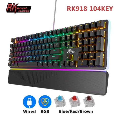 Teclado mecánico con cable RK ROYAL KLUDGE RK918, teclado para juegos retroiluminado 100% RGB de 108 teclas con lámpara lateral LED grande envolvente