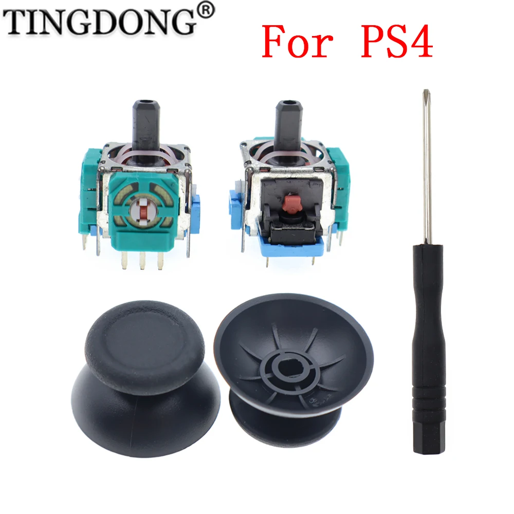 مقياس الجهد التناظري ثلاثي الأبعاد لوحدة تحكم ألعاب بلاي ستيشن 4 PS4 مع أغطية عصا التحكم ومجموعة مفك البراغي #1