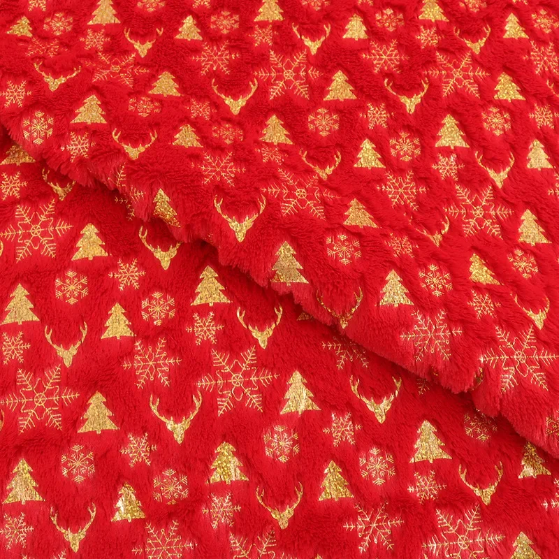 50x50cm PV Velvet Hot Stamping Christmas Tree Elk Velvet Fabric Making Sofa Pillows Christmas Decoration Hat Toy Sewing Fabric