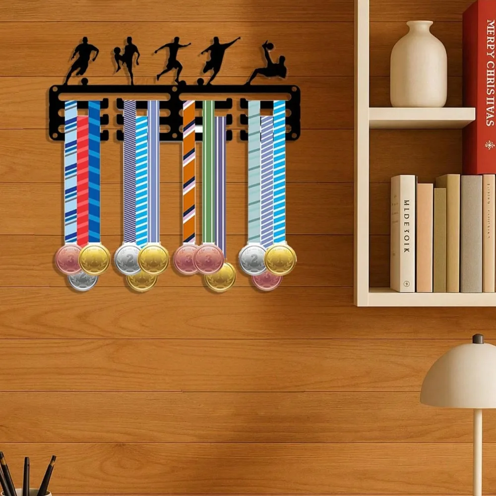 ตะขอแขวนกีฬาโลหะสีดำ 1 ชิ้น - จอแสดงผลเหรียญและที่แขวนถ้วยรางวัลสำหรับนักกีฬา, ตกแต่งยิม - ของขวัญผู้ชื่นชอบกีฬา, เหมาะสำหรับห้องนอน,
