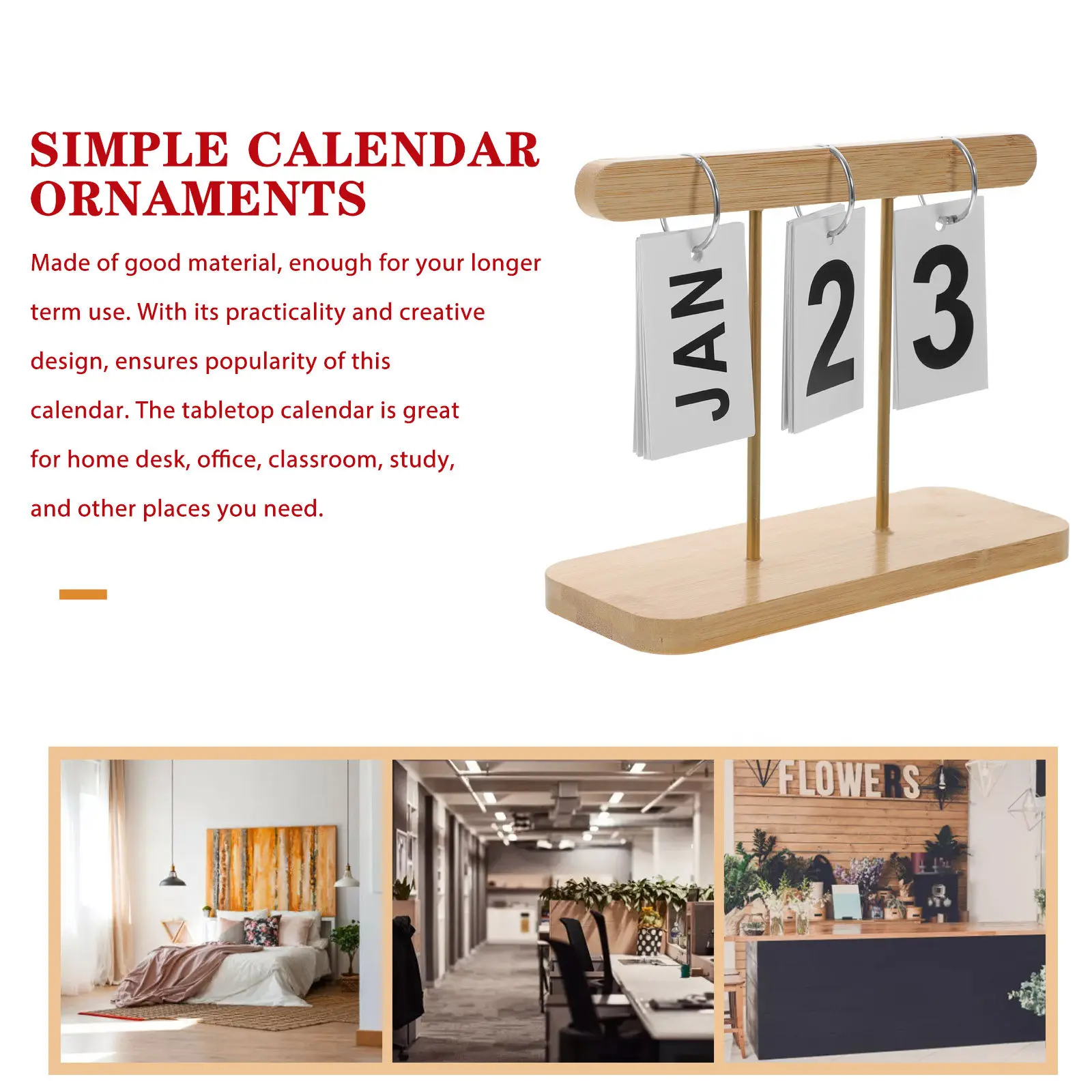 Wooden Desk Calendar Perpetual Flip Calendar Rustic Desktop Decor for Home Office Classroom