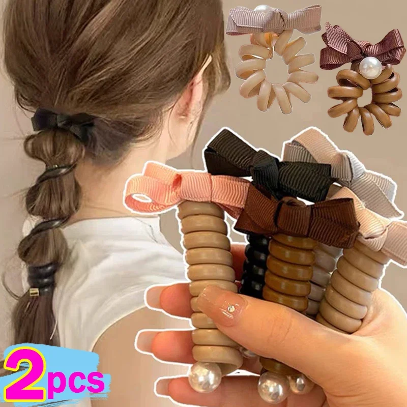 Lazos para el pelo con alambre para teléfono para mujeres y niñas, lazo elástico en espiral, bandas de goma, paquete de coleteros, 1/2 piezas