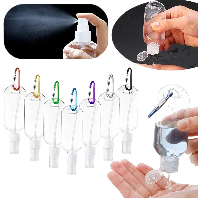 100 Stück 30–60 ml tragbare leere durchsichtige Plastikflaschen mit Schlüsselanhänger und Spray/Flip-Cap, nachfüllbare Mini-Reiseprobenbehälter