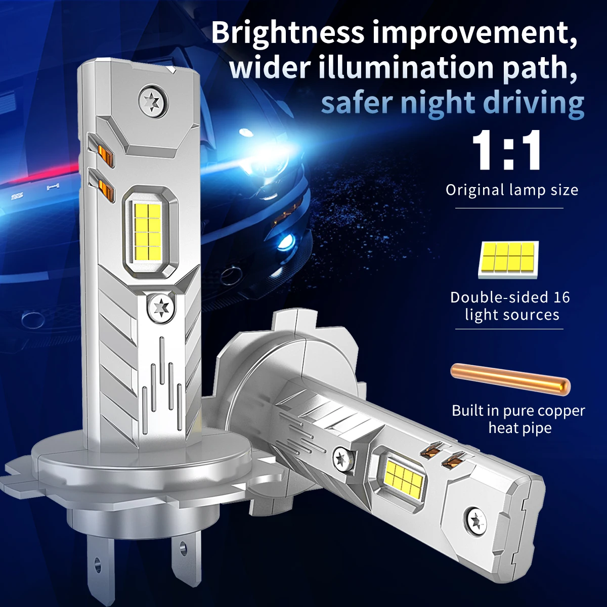 Powerful Plug and Play 1:1 Halogen Size to LED Headlight Bulbs Car Lights H4 H7 H11 H8 H9 9005 HB3 9006 HB4 6000K 12V for Cars view 5