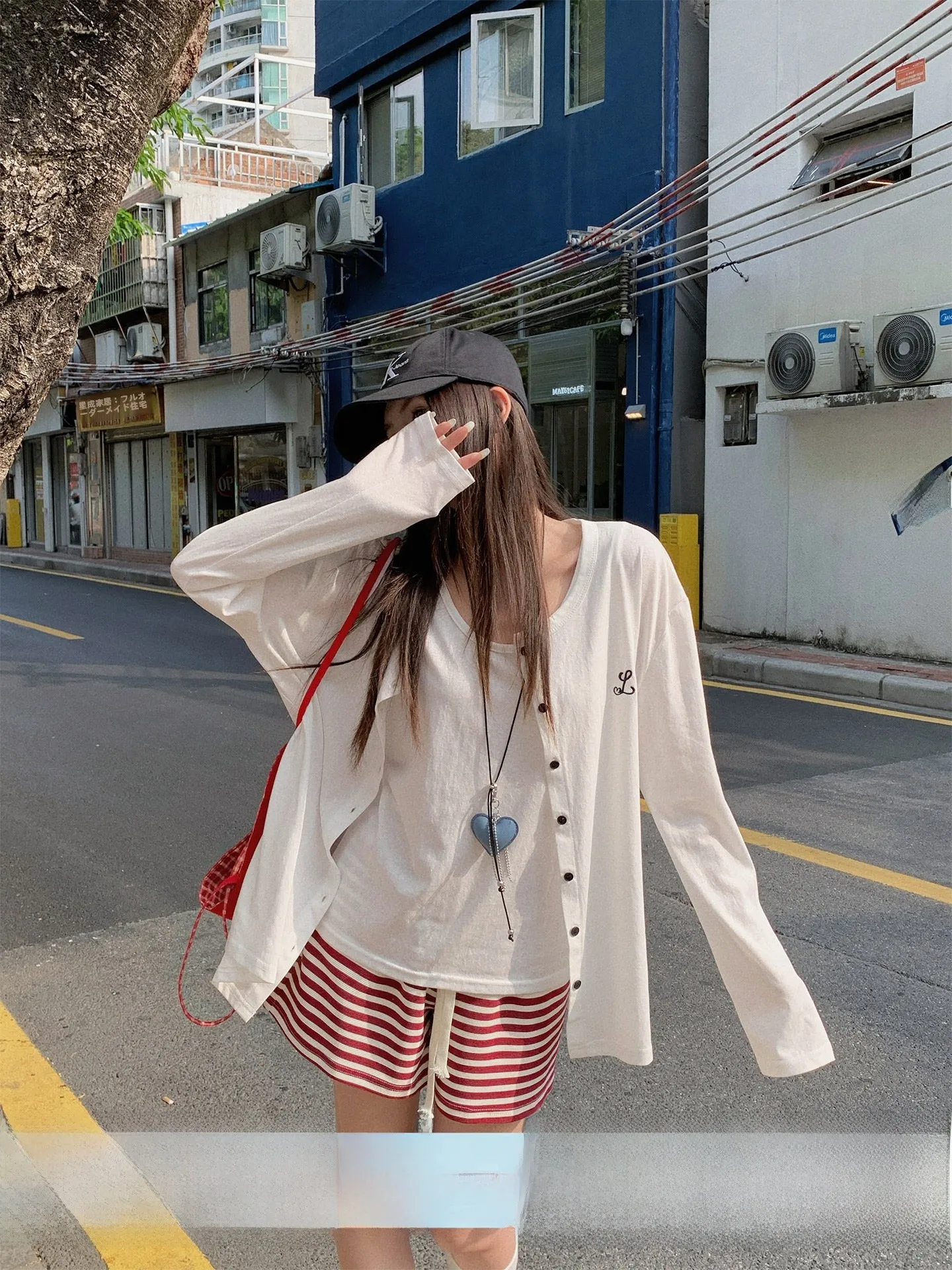 

Su Sansan Women's Light Weight Open Cardigan Strap Two-Piece Set Summer Outerwear Air Conditioning Shirt White Top UV Protection