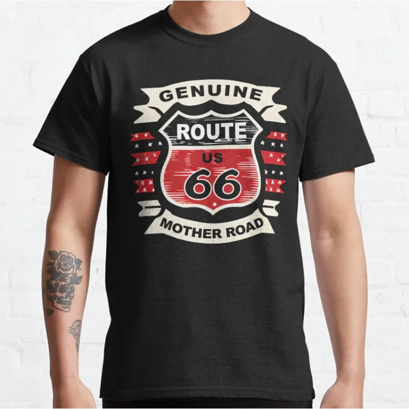 

Historic Route 66 Highway Mother Road trip USA Gift T-Shirt for Motorcycle biker 100% Cotton printed Tops Large Size Clothse