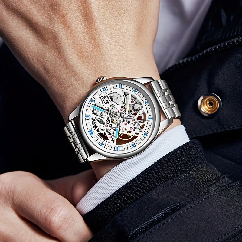 New Men\'s Watch Fashionable, Classic, Trendy, and Versatile Night Glow Fully Automatic Hollow Men\'s Mechanical Watch