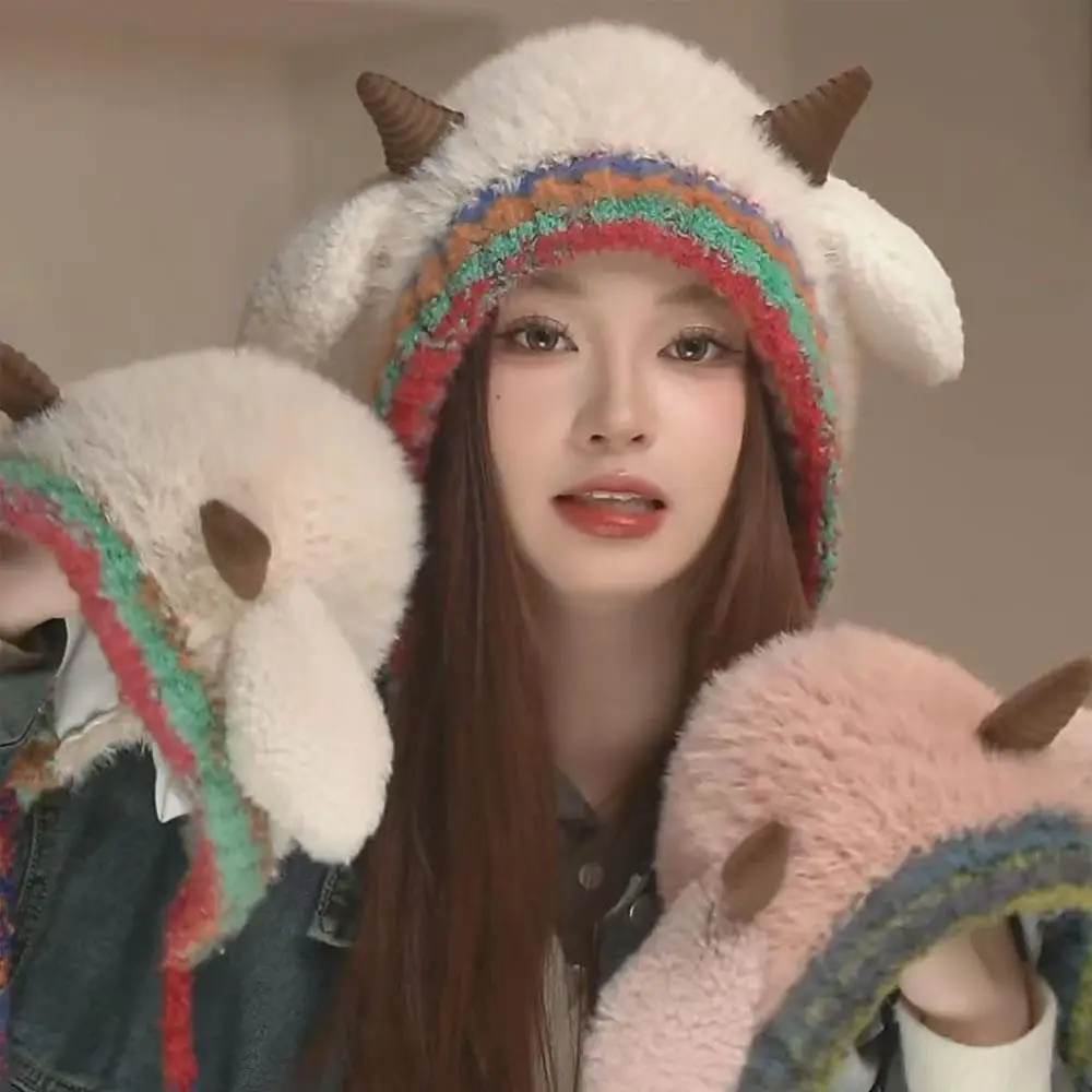 Winter Cute Little Sheep Ear Hat Pullover Plush Women's Warm Versatile Parent-Child Ear Protection Hat